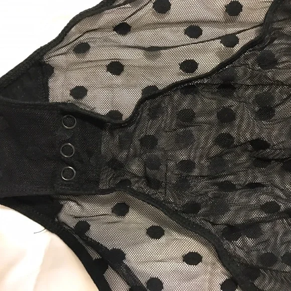 Black Polka Dot Mesh Bodysuit - Picture 2 of 3